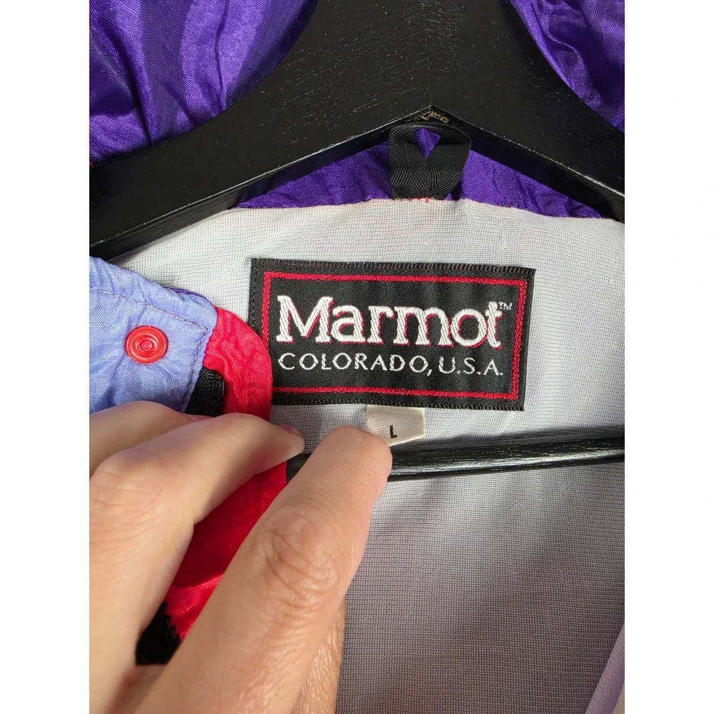 Vintage Marmot Windbreaker Jacket Mens L Red Colorblock Packable Full Zip